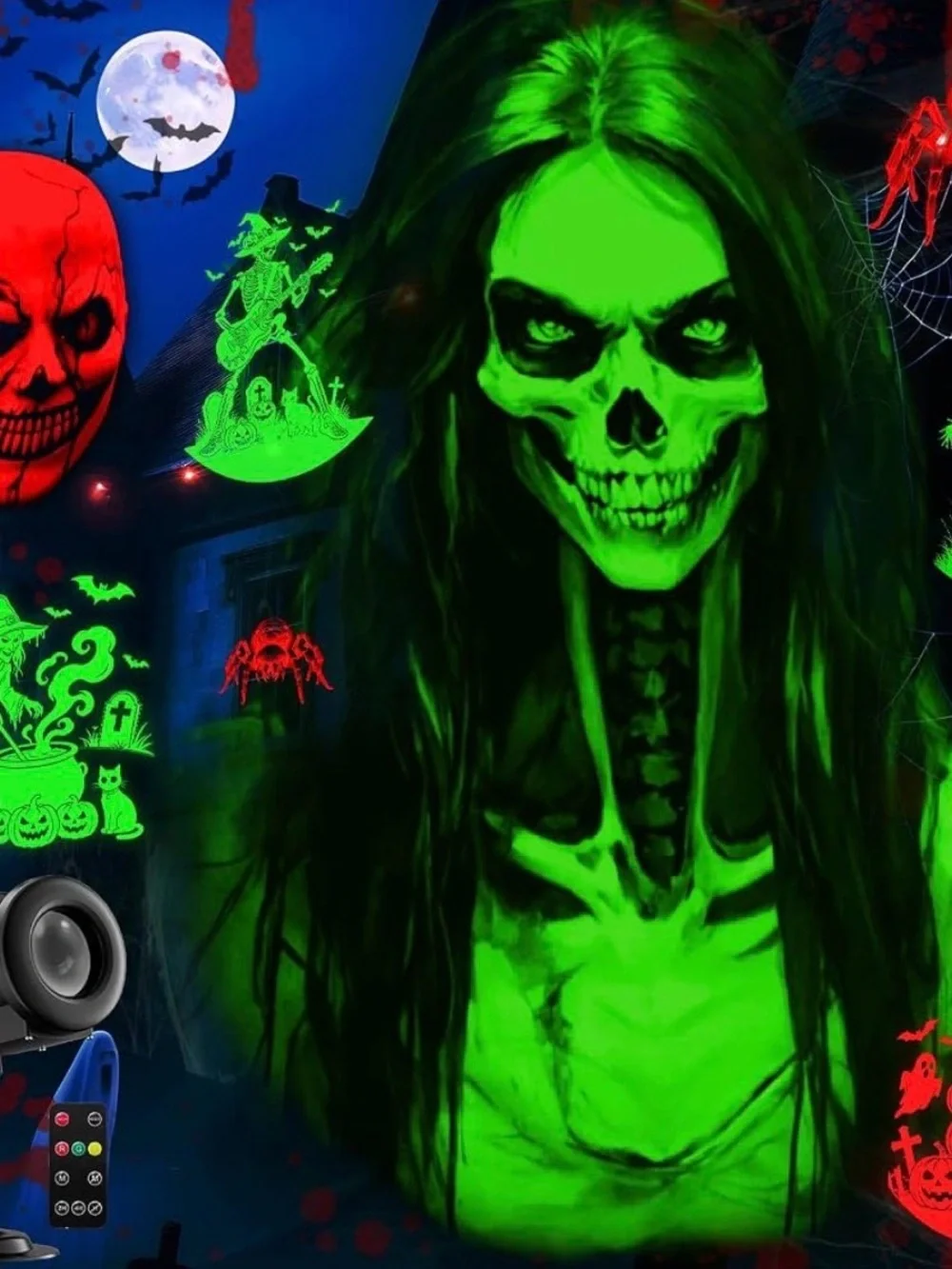 Glow Green Haunted Skeleton Wall Poster - Halloween and Christmas Party Decor